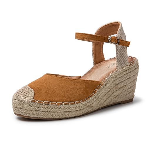 JOMIX Pantoletten Plateaue Sandalen Damen mit Weich Fußbett Frauen Sommer Offene Schuhe Faux Leder Plattform Flip Flops Freizeit Sommerschuhe (Hellbraun, 37 EU, SD9370) von JOMIX