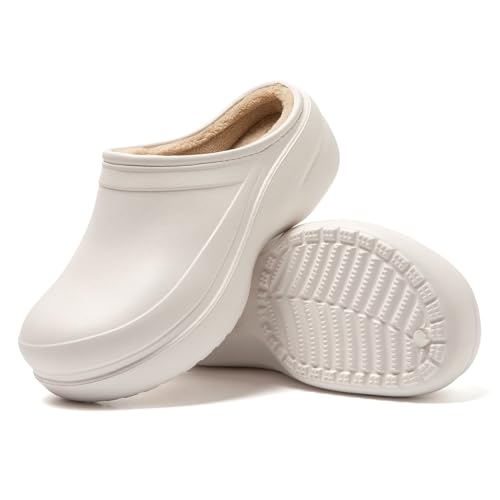 JOMIX Plüsch Pantoffeln Taumel Clogs Damen Lustig Winter Orthopädische Sandalen Berufsschuhe Hausschuhe Pantoletten Clogs (Weiß, 36-37 EU, MD1080) von JOMIX