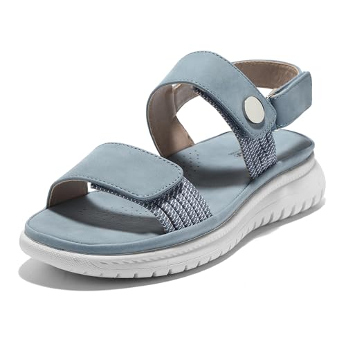 JOMIX Sandalen Damen Elegant Riemchen Sommerschuhe Flache Hausschuhe mit Verstellbaren Gummibändern Bequem Niedrig Sommer Meer Pool Strand Strandsandalen (Blau, 41 EU) von JOMIX