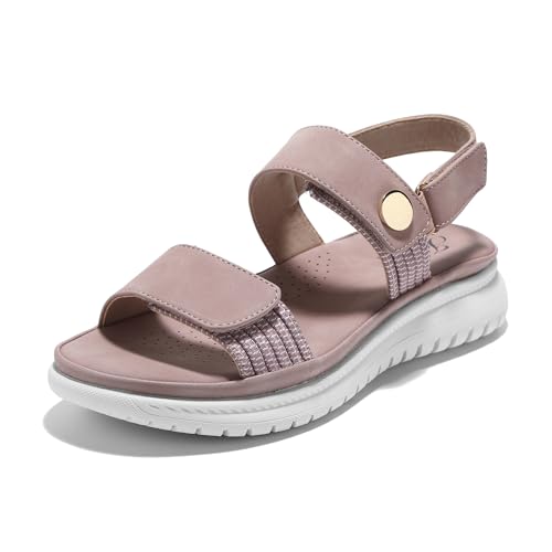 JOMIX Sandalen Damen Elegant Riemchen Sommerschuhe Flache Hausschuhe mit Verstellbaren Gummibändern Bequem Niedrig Sommer Meer Pool Strand Strandsandalen (Rosa, 38 EU) von JOMIX