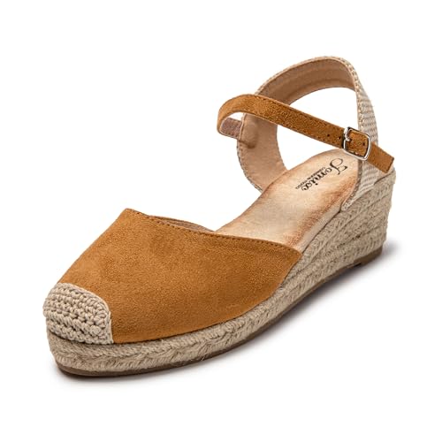 JOMIX Sandalen Damen Espadrilles Plateau Wedges Sandaletten mit Geschlossene Elegant Keilsandalen Leicht Sommer Strandsandalen (Braun, 38 EU) von JOMIX