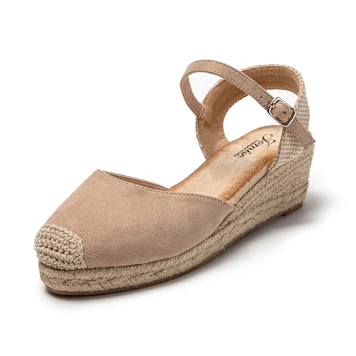 JOMIX Sandalen Damen Espadrilles Plateau Wedges Sandaletten mit Geschlossene Elegant Keilsandalen Leicht Sommer Strandsandalen (Khaki, 36 EU) von JOMIX