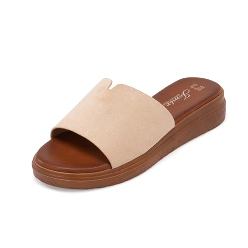 JOMIX Sandalen Damen Sommer Pantoletten Bequem Strandschuhe Elegant Strandsandalen Bohemian Meer Pool Strand Hausschuhe (Beige, 38EU, WFC250359) von JOMIX
