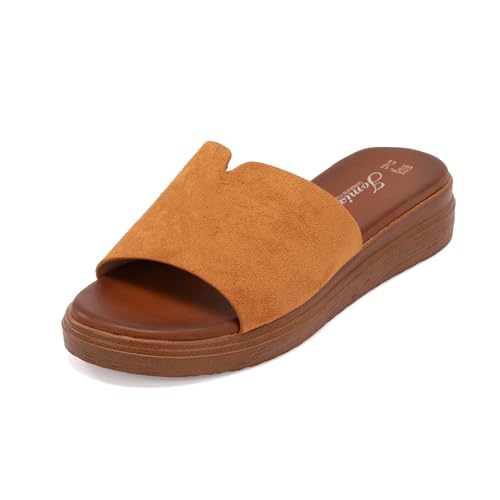 JOMIX Sandalen Damen Sommer Pantoletten Bequem Strandschuhe Elegant Strandsandalen Bohemian Meer Pool Strand Hausschuhe (Camel, 39EU, WFC250359) von JOMIX