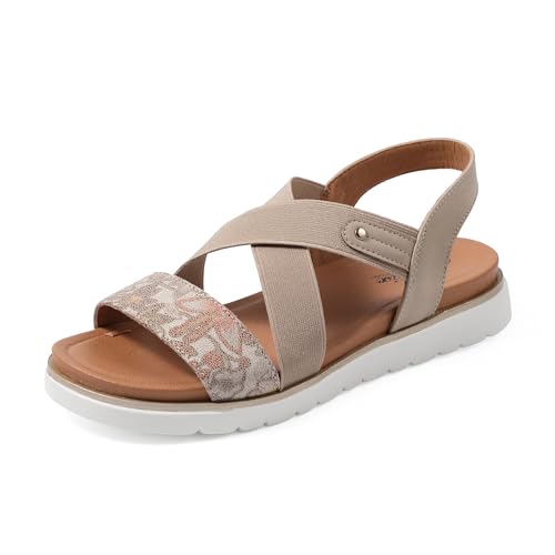 JOMIX Sandalen Flach Rutschfest Sommer Badelatschen Strandsandalen Erwachsene Slip on Schlappen (Beige, 38 EU, SD9298) von JOMIX