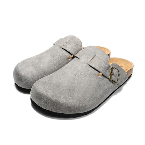 JOMIX Sandalen Herren Pantoletten Flach Hauschuhe Sommer Jungen Clogs Leder Slip On Schuhe Elegant (Grau, 45 EU, MU2440) von JOMIX