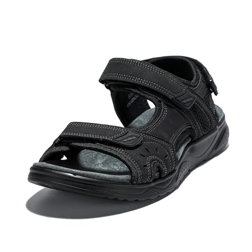 JOMIX Herren Sandalen Sommer Bequem Flach Sandaletten Alte Menschen Badeschuhe Pantoletten Rutschfest (Schwarz, 45 EU, SU9312) von JOMIX