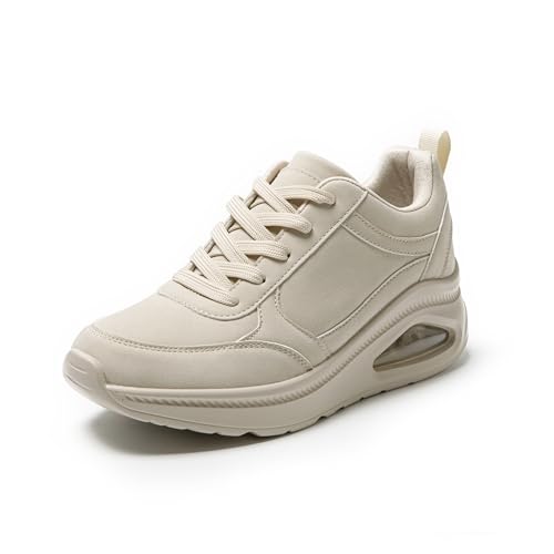 JOMIX Sneaker Damen Leicht Elegante Turnschuhe mit Luftpolster Leder Sportschuhe Laufschuhe rutschfeste Joggingschuhe Gym Fitness (BEIG,39) von JOMIX
