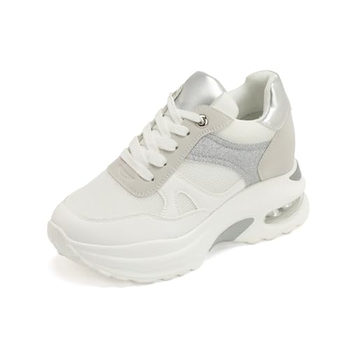 JOMIX Sneaker Damen Turnschuhe Sportschuhe mit Luftpolster Atmungsaktives Laufschuhe rutschfeste Joggingschuhe Straßen Trainers Gym Fitness Running Shoes (Weiß, 36EU, WSC250131) von JOMIX