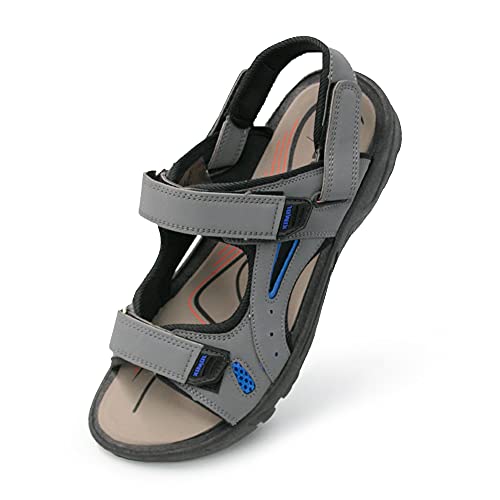 JOMIX Sommer Athletische Sandalen Herren Klettverschluss Rutschfest Wandersandalen Flach Outdoor Strand Reisen Trekking Wander (Grau, 41 EU) von JOMIX