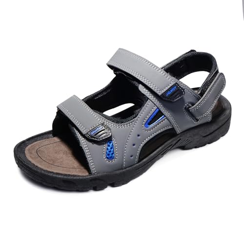 JOMIX Sommer Athletische Sandalen Herren Klettverschluss Anti-Rutsch Wandersandalen Outdoor Strand Reisen Trekking Wander (Grau, 44 EU) von JOMIX
