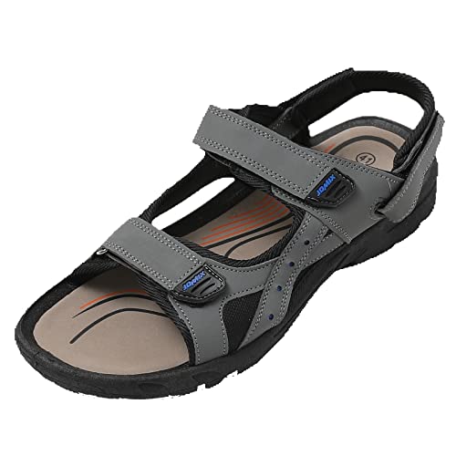 JOMIX Sommer Athletische Sandalen Herren Klettverschluss Anti-Rutsch Wandersandalen Outdoor Strand Reisen Trekking Wander (M09 Grau, 45 EU) von JOMIX