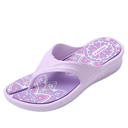 JOMIX Sommer Flip Flops Damen Dicke Sohle Schlappen Böhmen Sandalen Bunte Badelatschen Badeschlappen Meer Pool Strand Schwimmen (Lila Größe Klein 1 Nummer, 38 EU) von JOMIX