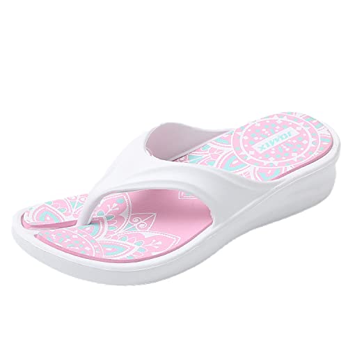 JOMIX Sommer Flip Flops Damen Dicke Sohle Schlappen Böhmen Sandalen Bunte Badelatschen Badeschlappen Meer Pool Strand Schwimmen (Weiß Größe Klein 1 Nummer, 41 EU) von JOMIX