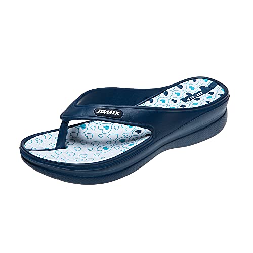 JOMIX Slim Slipper Flip Flop Wasserfest Badepantolette Hausschuhe Slippers Sommer Zehentrenner Damen Weiches Fußbett (01 Marine Größe Klein 1 Nummer, 37EU, SD2220) von JOMIX