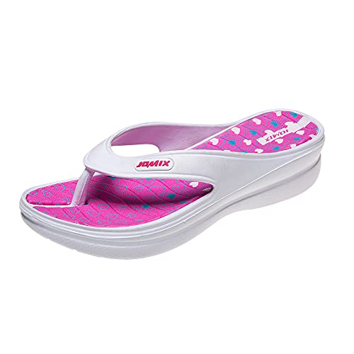 JOMIX Flip Zehentrenner Damen Sommer Pantoletten Plateau Pantoffeln Rutschfest Badelatschen Strandschuhe (01 Weiß Größe Klein 1 Nummer, 36EU, SD2220) von JOMIX