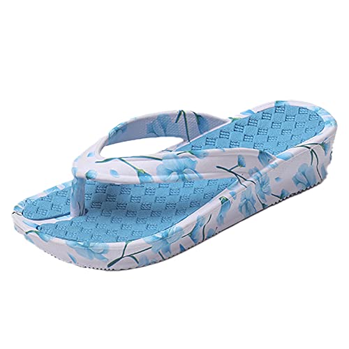 JOMIX Badeschuhe Sommer Sandalen Keilabsatz Flip Flops Damen Elegant Zehentrenner Hausschuhe Badelatschen (03 Blau Größe Klein 1 Nummer, 36EU, SD5400) von JOMIX