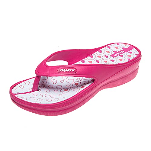 JOMIX Flip Flops Damen Bequeme Zehentrenner Sommer Beach Pool Sandalen Badelatschen Plateau Pantoletten Slipper Slides (01 Fuchsia Größe Klein 1 Nummer, 37EU, SD2220) von JOMIX