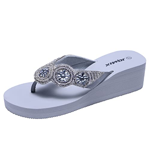 JOMIX Glitzer Flip Flops Damen Eva Rutschfeste Badeschuhe Super Weich Schlappen Zehentrenner für Sommer Badelatschen (01 Grau, 39 EU) von JOMIX