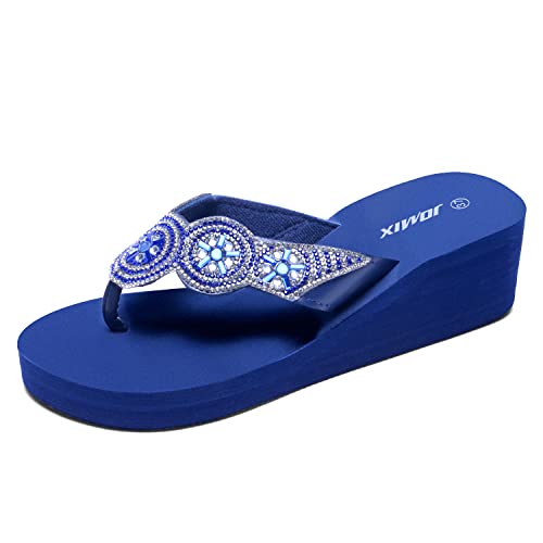 JOMIX Sandalen Flip Flops Strand Flach Glitzer Zehentrenner für Damen Badelatschen Glitzersteine Hausschuhe Sommer (01 Marine, 40 EU, SD2565) von JOMIX