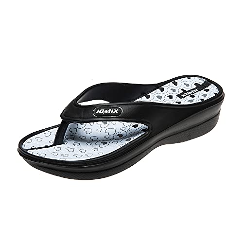 JOMIX Flip Flops Damen 39 Frauen Slippers Sommer Badelatschen Leicht Pantoletten Damen Dusch & Badeschuhe (01 Schwarz Größe Klein 1 Nummer, 39EU, SD2220) von JOMIX