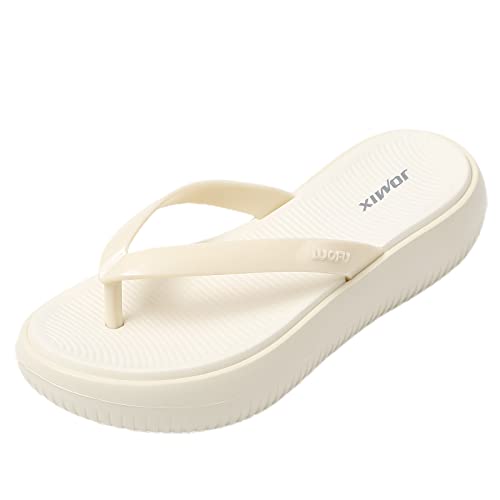 JOMIX Badelatschen Flip Flops Damen Strand Leichte Zehentrenner Plateau Badeschuhe Eva Badelatschen Muttertag (Beige, 37 EU, SD8287) von JOMIX