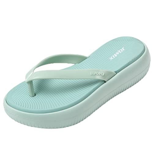 JOMIX Badeschuhe Sommer Sandalen Keilabsatz Flip Flops Damen Elegant Zehentrenner Hausschuhe Badelatschen (Grün, 36 EU, SD8287) von JOMIX