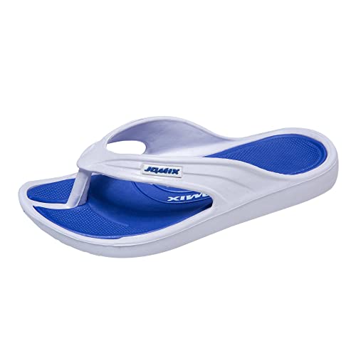 JOMIX Sommer Flip Flops Kinder Jungen Mädchen Schlappen Weiche Sandalen Bunte Badelatschen Badeschlappen Schwimmbad Meer Strand (Weiß Royal Blau, 33 EU) von JOMIX