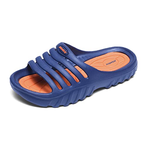 JOMIX Pantoletten Kinder Sandaletten Flach Sandalen Sommer Jungen Badeschuhe Badelatschen Vatertag (Blau Orange, 25 EU, SP2021) von JOMIX