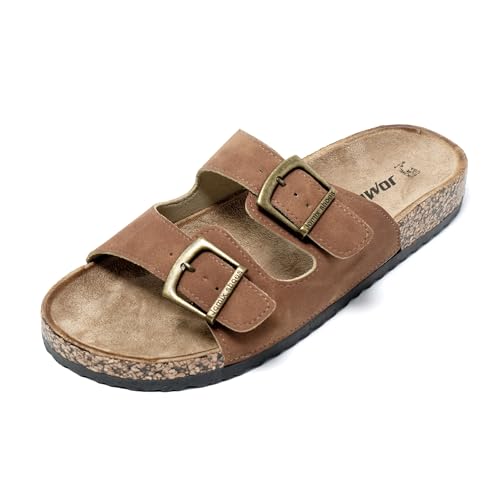 JOMIX Sommer Pantoletten Herren Kunstleder Sandalen Weiche Cork Fußbett Latschen Flache Strandschuhe Meer Strand Outdoor (Braun, 43 EU) von JOMIX