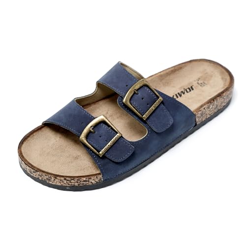 JOMIX Sommer Pantoletten Herren Kunstleder Sandalen Weiche Cork Fußbett Latschen Flache Strandschuhe Meer Strand Outdoor (Marine, 41 EU) von JOMIX