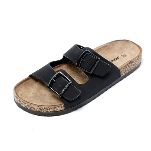 JOMIX Sommer Pantoletten Herren Kunstleder Sandalen Weiche Cork Fußbett Latschen Flache Strandschuhe Meer Strand Outdoor (Schwarz, 45 EU) von JOMIX
