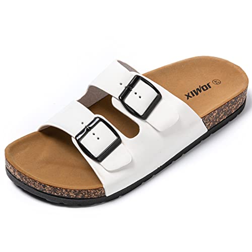 JOMIX Sommer Pantoletten Herren Kunstleder Sandalen Weiche Cork Fußbett Latschen Flache Strandschuhe Meer Strand Outdoor (Weiß, 42 EU) von JOMIX