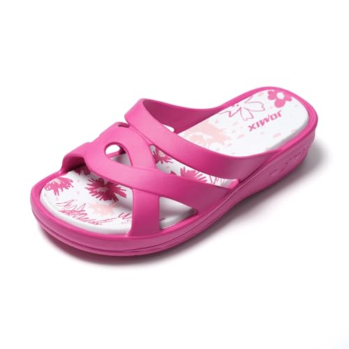 JOMIX Badelatschen Damen Schlappen Sommer Blumenmuster Fußbett Sandalen Badeschlappen Damen Bunt Meer Pool Strand Schwimmen Indoor Outdoor (01 Fuchsia, 36 EU) von JOMIX