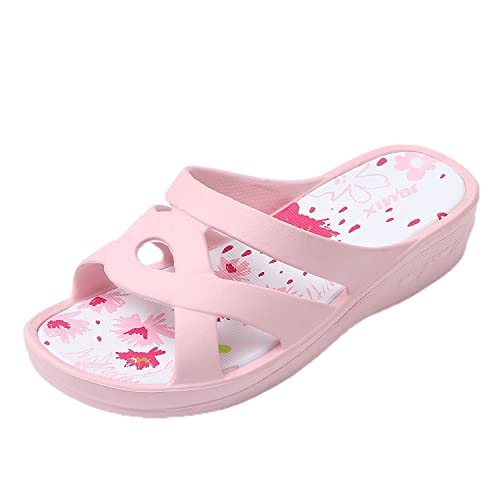 JOMIX Badelatschen Damen Schlappen Sommer Blumenmuster Fußbett Sandalen Badeschlappen Damen Bunt Meer Pool Strand Schwimmen Indoor Outdoor (01 Rosa, 41 EU) von JOMIX