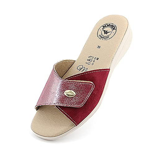 JOMIX Sommer Sandalen Damen Elegant Keilabsatz Pantoletten Klettverschluss Leichte Bequeme Keilsandalen Indoor Outdoor (02 Weinrot, 36 EU) von JOMIX