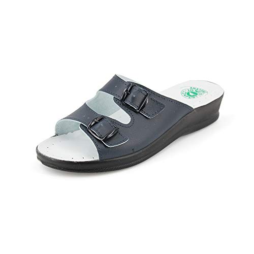 JOMIX Damen Sommer Hausschuhe Orthopädische Pantoletten Leichte Keilabsatz Sandalen Bequeme Badeschuhe Badelatschen Indoor Outdoor (02 Marine, 36 EU) von JOMIX