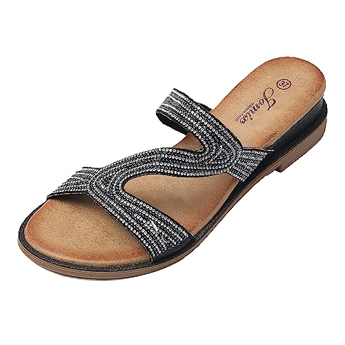 JOMIX Damen Sandalen Strass Bequem Sandaletten Sommer Elegant Sommerschuhe Valentinstag (Schwarz, 37 EU, SD8124) von JOMIX