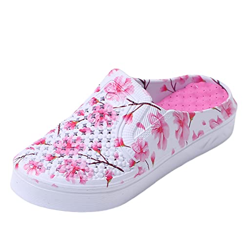 JOMIX Gesundheitsschuhe mit Schuhanstecker Sandalen Damen Sommer Orthopädische Clogs Flach Berufsschuhe Gartenclogs Pantoletten (Rosa, 37 EU, SD8251) von JOMIX