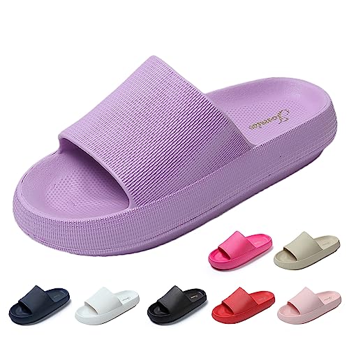 JOMIX Sommer Schlappen Damen Dicke Sohle Sandalen Einfarbige Slides Anti-Rutsch Badelatschen Badeschlappen Meer Pool Strand Schwimmen (Lila, 40 EU) von JOMIX