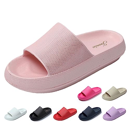 JOMIX Sommer Schlappen Damen Dicke Sohle Sandalen Einfarbige Slides Anti-Rutsch Badelatschen Badeschlappen Meer Pool Strand Schwimmen (Rosa, 36 EU) von JOMIX