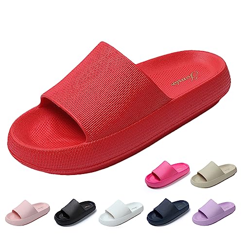 JOMIX Sommer Schlappen Damen Dicke Sohle Sandalen Einfarbige Slides Anti-Rutsch Badelatschen Badeschlappen Meer Pool Strand Schwimmen (Rot, 37 EU) von JOMIX