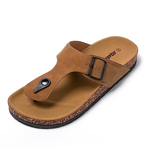 JOMIX Sommer Sandalen Herren Kunstleder Zehentrenner Weiche Cork Fußbett Latschen Flache Flip Flops Strandschuhe Meer Strand Outdoor (Braun Größe Klein 1 Nummer, 42 EU) von JOMIX