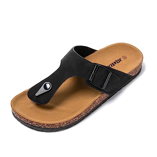 JOMIX Sommer Sandalen Herren Kunstleder Zehentrenner Weiche Kork Fußbett Latschen Flache Flip Flops Strandschuhe Meer Strand Outdoor (Schwarz, 41 EU) von JOMIX