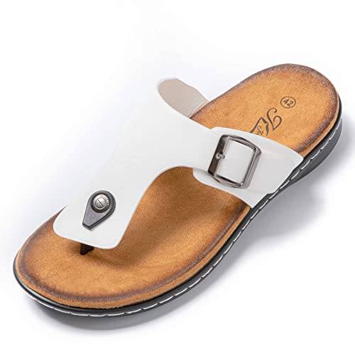 JOMIX Sommer Sandalen Herren Leder Pantoletten Nicht-Verstellbare Schnalle Flip Flops Latschen Rutschfeste Gummisohle Wandern Meer Strand Outdoor (Khaki Größe Klein 1 Nummer, 41 EU) von JOMIX