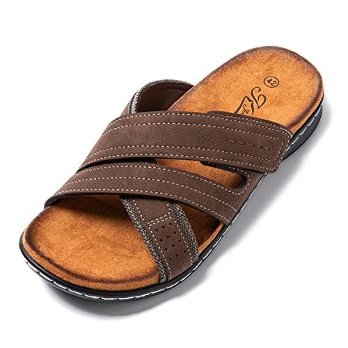 JOMIX Sommer Sandalen Herren Querriemen Pantoletten Herren Weiche Kunstleder Klettverschluss Latschen Rutschfeste Gummisohle Meer Strand Outdoor (Braun Größe Klein 1 Nummer, 40 EU) von JOMIX