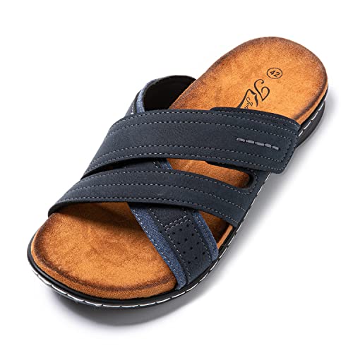 JOMIX Sommer Sandalen Herren Querriemen Pantoletten Herren Weiche Kunstleder Klettverschluss Latschen Rutschfeste Gummisohle Meer Strand Outdoor (Marine, 41 EU) von JOMIX