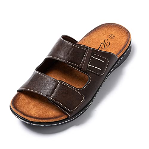 JOMIX Sommer Sandalen Herren Weiche Kunstleder Pantoletten Herren Einzeln Klettverschluss Latschen Rutschfeste Gummisohle Meer Strand Outdoor (Braun Größe Klein 1 Nummer, 40 EU) von JOMIX