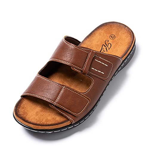 JOMIX Sommer Sandalen Herren Weiche Kunstleder Pantoletten Herren Einzeln Klettverschluss Latschen Rutschfeste Gummisohle Meer Strand Outdoor (Khaki Größe Klein 1 Nummer, 40 EU) von JOMIX