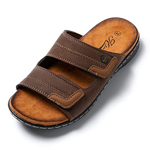 JOMIX Sommer Sandalen Herren Weiche Kunstleder Pantoletten Herren Klettverschluss Latschen Rutschfeste Gummisohle Meer Strand Outdoor (Braun, 40 EU) von JOMIX